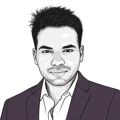 Pen-and-ink sketch portrait of Abhinav Motheram